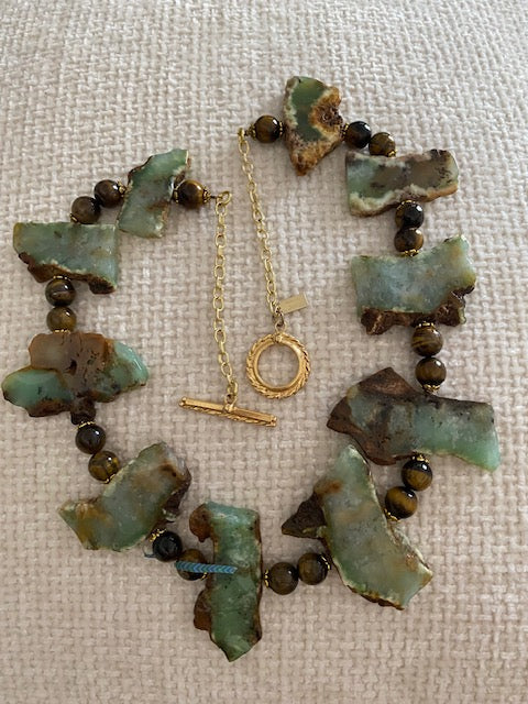 Magnificent Statement Chrysoprase and Tigers Eye Necklace