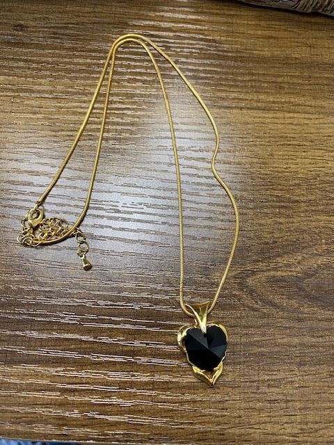 Vintage Black Australian Crystal w/ gold chain