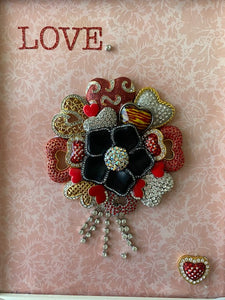 Vintage Heart Brooch Bouquet Jewelry Collage