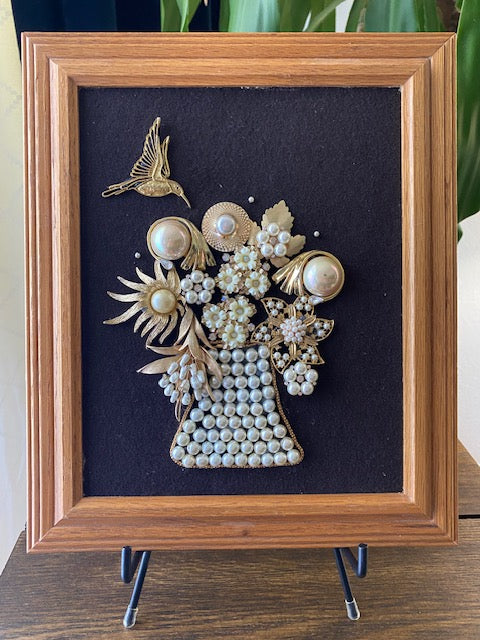 Vintage Hummingbird Pearl Vase of Love Collage