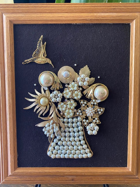 Vintage Hummingbird Pearl Vase of Love Collage