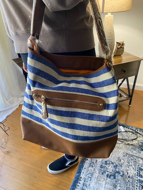 Brown and Blue Beach Tote