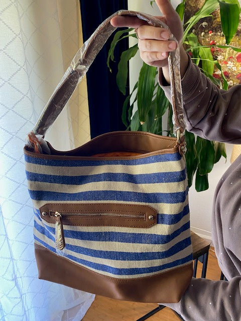 Brown and Blue Beach Tote