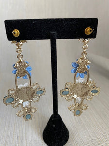 Baby Blue Drop Embroidered Flowers Earrings