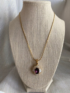 Vintage Amethyst Crystal with Gold Chain Necklace