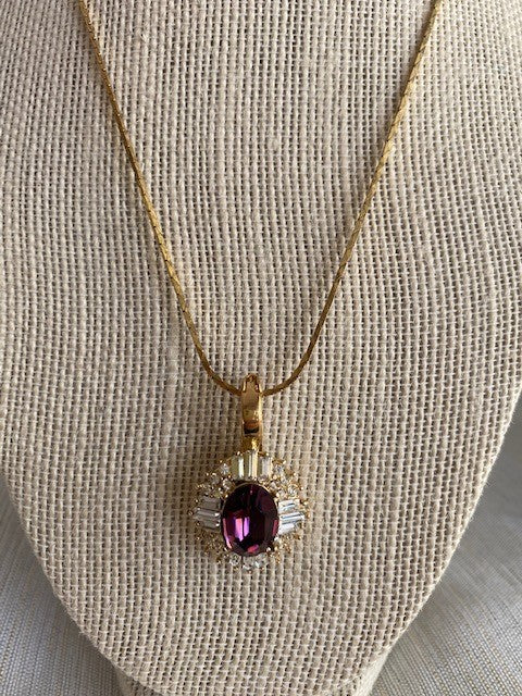 Vintage Amethyst Crystal with Gold Chain Necklace