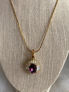 Vintage Amethyst Crystal with Gold Chain Necklace