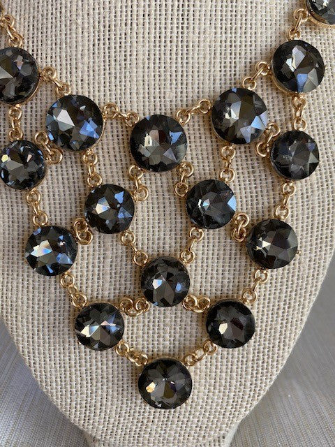 Grey Crystal Bib Statement Necklace