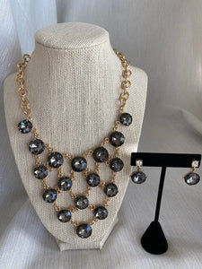 Grey Crystal Bib Statement Necklace