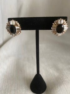 Vintage Black Austrian Crystal with Gold Accents Earrings