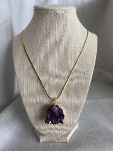 Amethyst Stone Pendant with Gold Chain