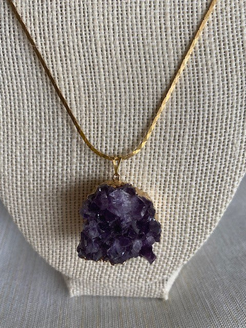 Amethyst Stone Pendant with Gold Chain