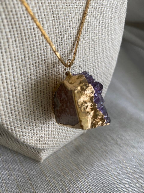 Amethyst Stone Pendant with Gold Chain