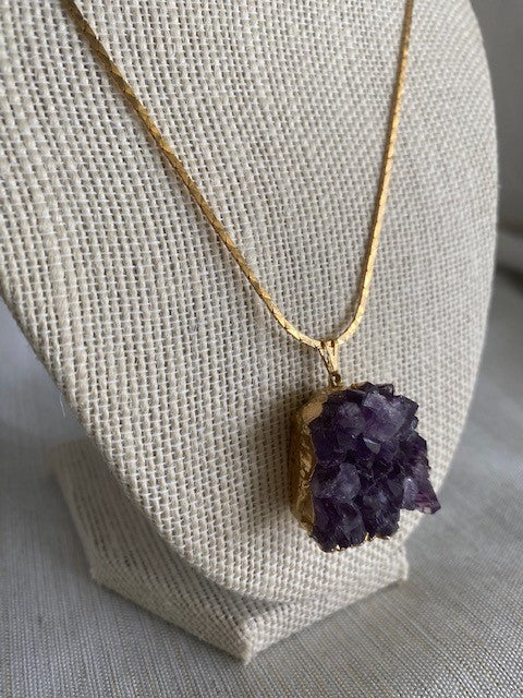 Amethyst Stone Pendant with Gold Chain