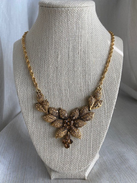 Vintage Beautiful Austrian Amber Crystal Necklace