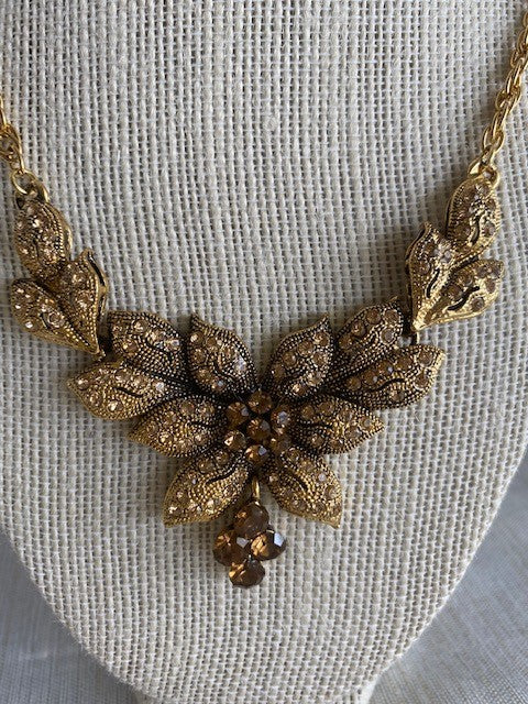 Vintage Beautiful Austrian Amber Crystal Necklace