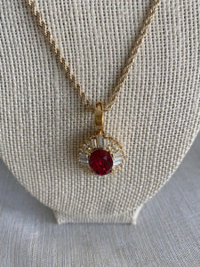 Vintage Ruby Red Pendant with Crystal Accents Necklace