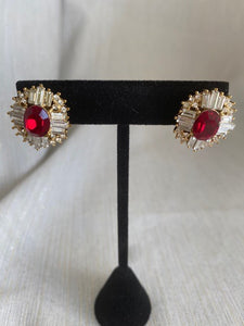 Vintage Ruby Red Australian Crystal & Gold Accents Earrings