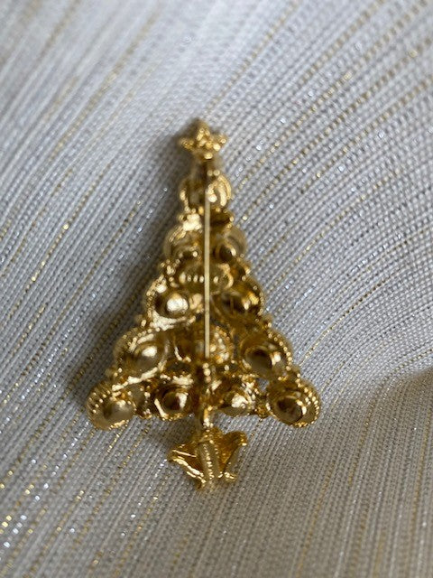 Christmas Gold Tree Crystals Pin