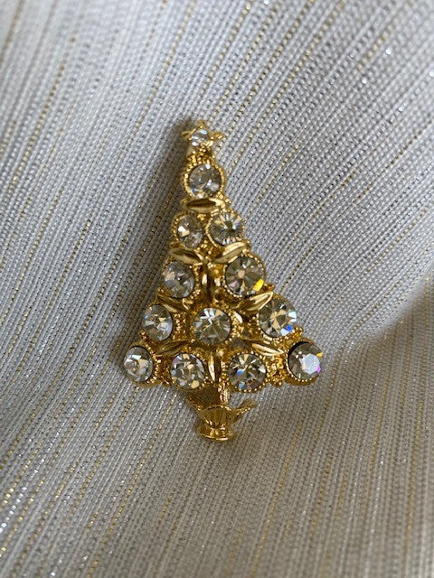 Christmas Gold Tree Crystals Pin