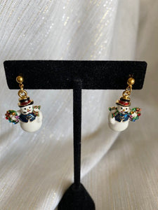 Christmas Snowman with Wreath Earrings