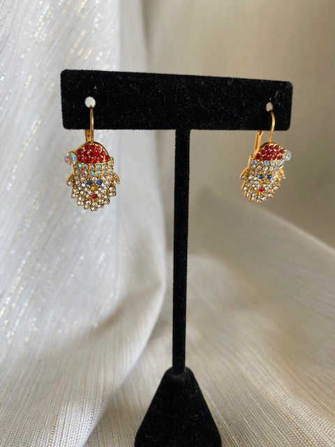 Christmas Austrian Crystal Santa Face Drop Earrings