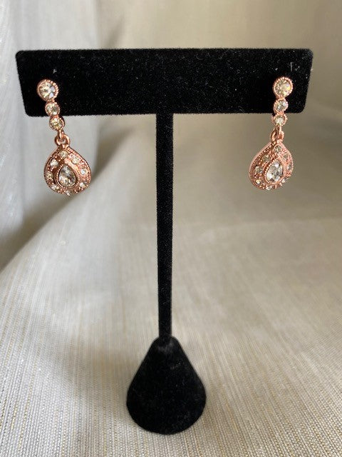 Rose Gold Tear Drop w/ Crystals Necklace