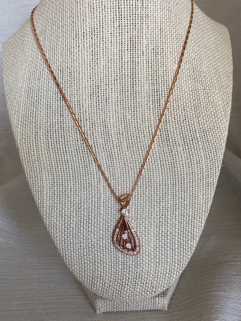 Rose Gold  Lovers Tear Drop Pendant w/Crystal Accents