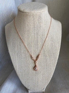 Rose Gold Tear Drop w/ Crystals Necklace