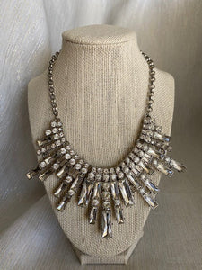 Statement - Spectacular Silver Crystals Bib Necklace