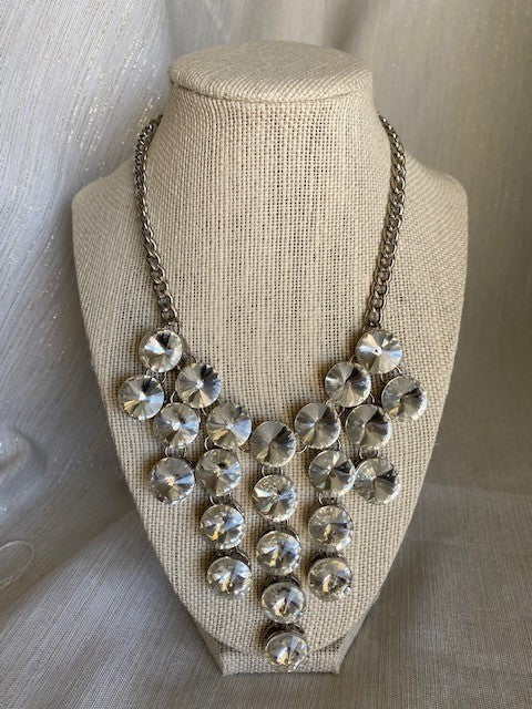 Statement - Incredible Silver Crystal Bib Necklace