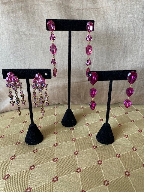 Vintage - Fuchsia Crystal Flower Dangly Earrings