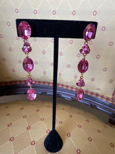 Vintage - Fuchsia Crystal Flower Dangly Earrings