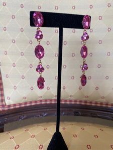 Vintage - Fuchsia Crystal Flower Dangly Earrings