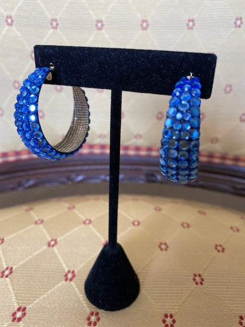 Vintage - Spectacular Blue Crystal Hoop Earrings