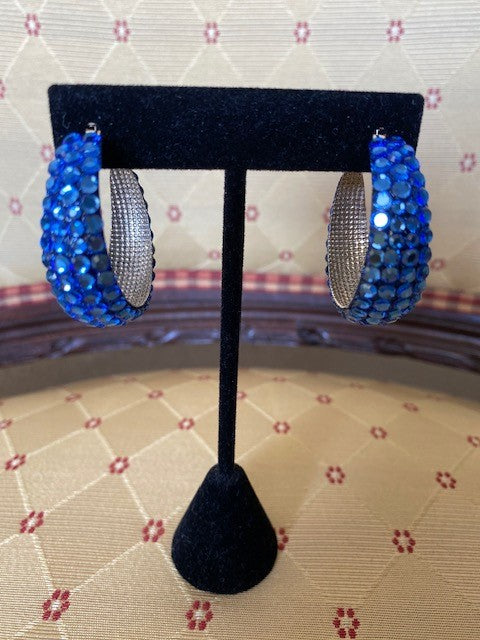 Vintage - Spectacular Blue Crystal Hoop Earrings