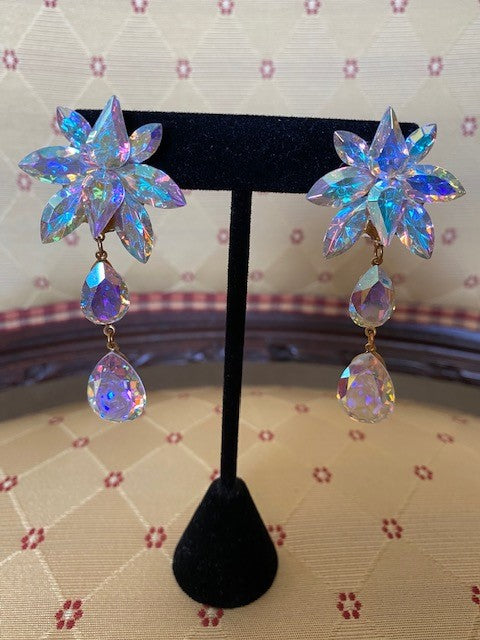 Vintage Star Opal Crystal Dangly Earrings