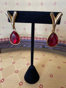 Vintage Ruby Red Earrings w/ Gold accents