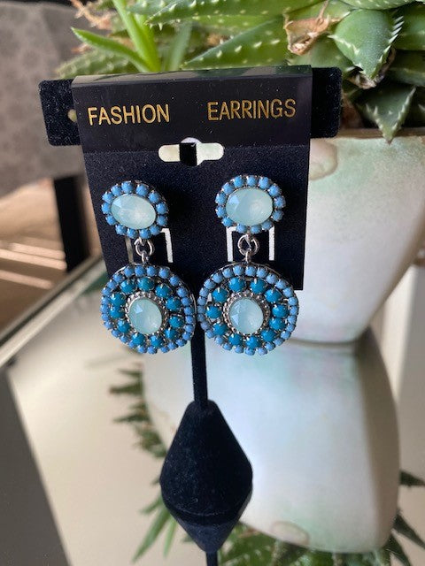 Turquoise Blue Tiered Crystal Earrings