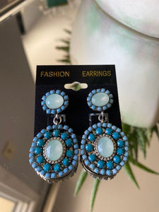 Turquoise Blue Tiered Crystal Earrings