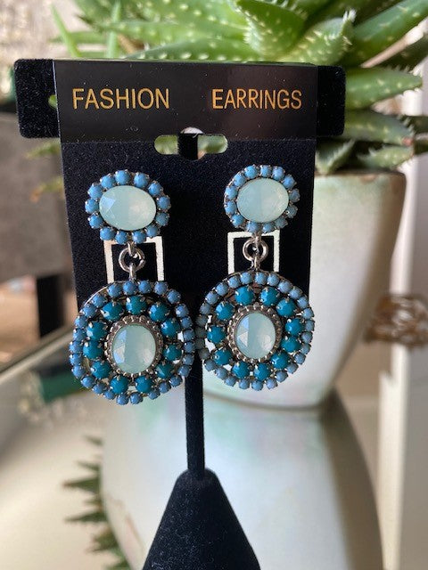 Turquoise Blue Tiered Crystal Earrings