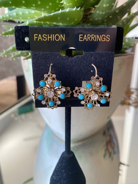 Turquoise Blue & Silver Crystal Earrings