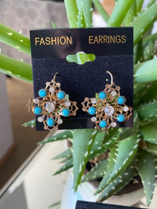 Turquoise Blue & Silver Crystal Earrings