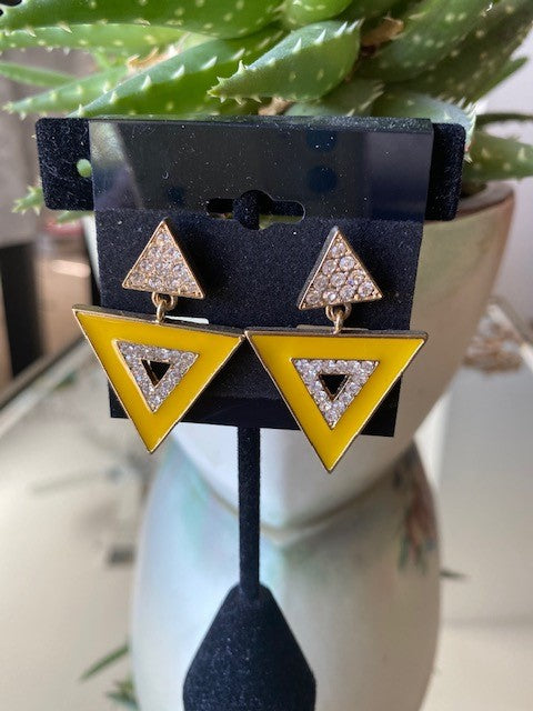 Yellow Bling Dangly Earrings