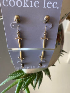 Skull and Sword Dangle Earrings