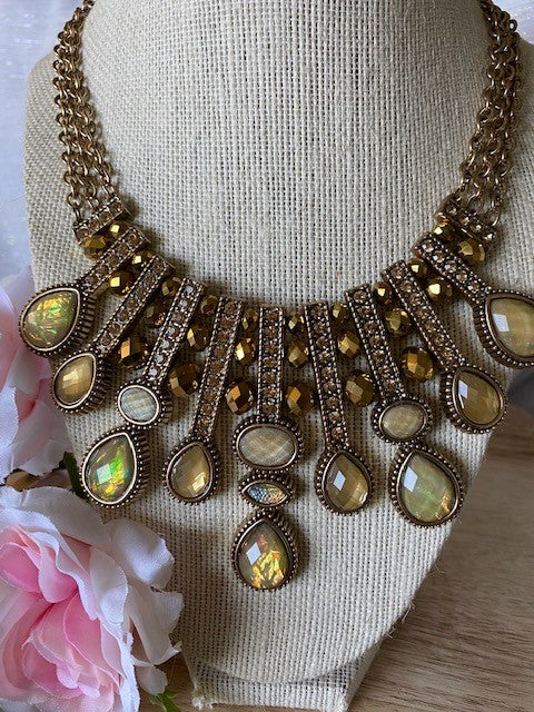 Golden Beautiful Crystal Bib Statement Necklace